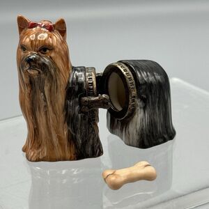 Vtg Studio USA Brown and Black Yorkshire Terrier Hinged Trinket Box with Bone